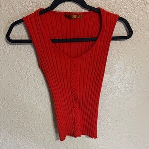 Belldini Red Ribbed V-Neck Sleeveless Tank